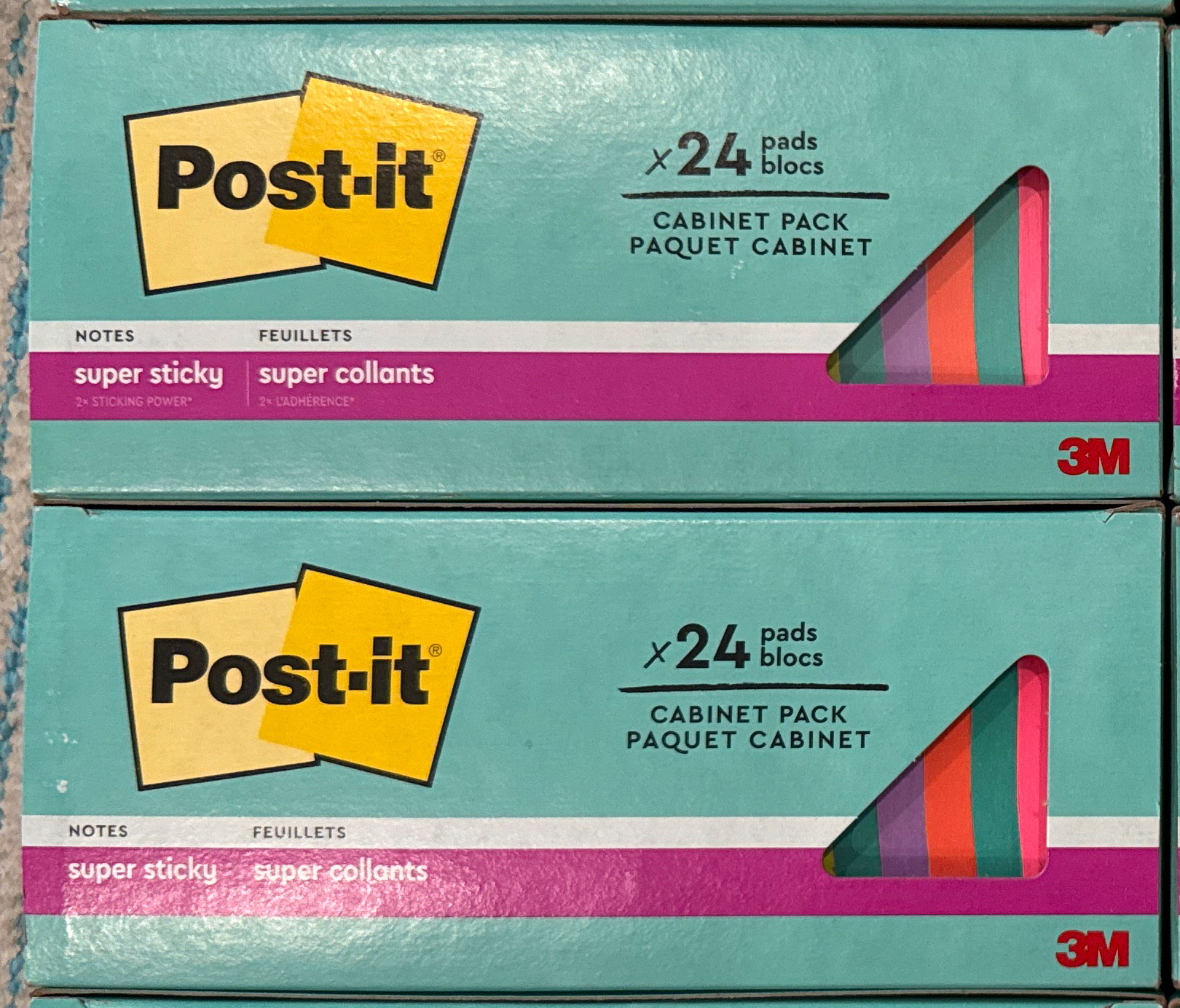 Post-It Notes Supernova / Miami Colors / Super-Sticky 3" x 3" Pads 70 sheets/pad - TWO BOXES OF 24 PADS